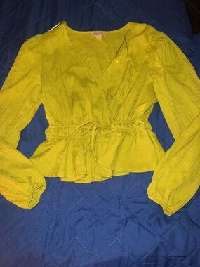 Women’s Lime yellow Green Wrap Peplum Blouse boho London Rose size L